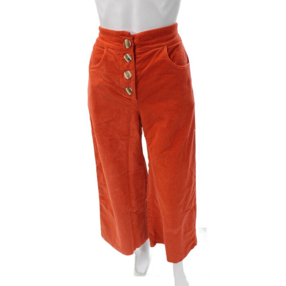 Neve & Hawk Womens Cropped Corduroy Pants Orange Button Solid Size S